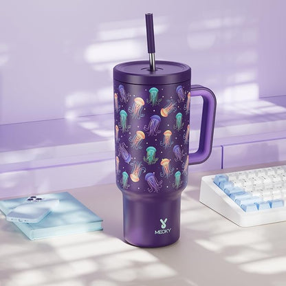 Meoky 40 oz Tumbler with Handle and Straw: Glow in the Dark Tumbler with Lid - Image 7