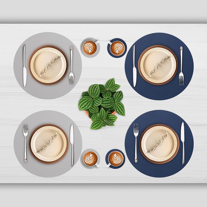 Myir JUN 15 Inches Round Placemats Set of 6 Faux Leather Place Mats | - Image 2