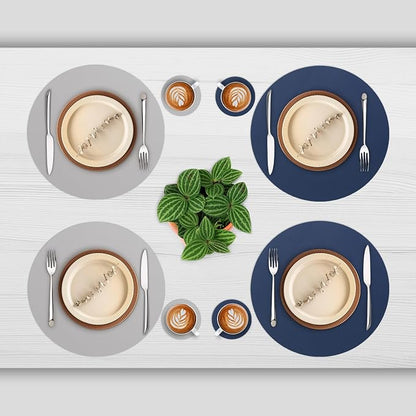 Myir JUN 15 Inches Round Placemats Set of 6 Faux Leather Place Mats | - Image 2
