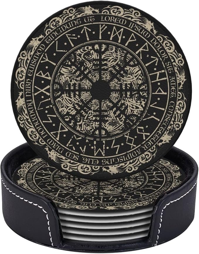 Black Viking Magical Leather Drinks Coasters by Unknown