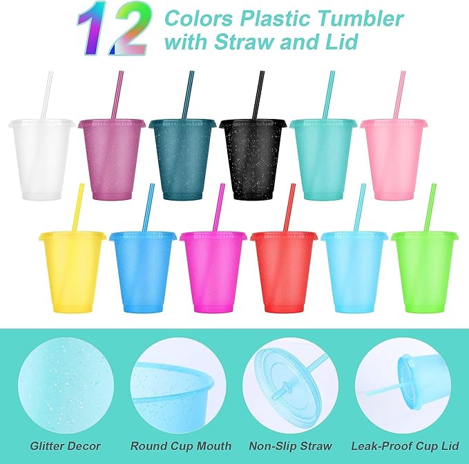 24 Pcs Plastic Tumblers with Lids and Straws, Reusable Cups with Lids Plastic - Image 3