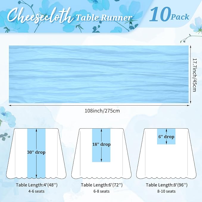 Pesonlook Cheesecloth Table Runner Light Blue, 10 Pack 17.7x108 inch, Long | - Image 2