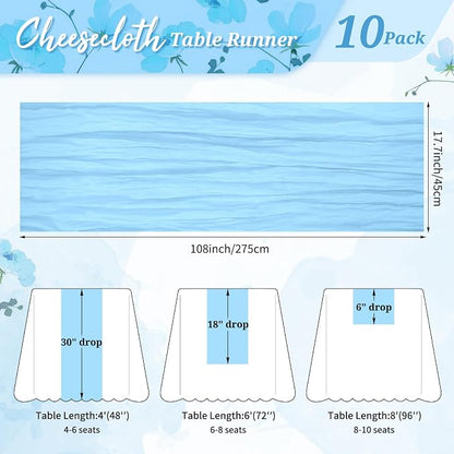 Pesonlook Cheesecloth Table Runner Light Blue, 10 Pack 17.7x108 inch, Long | - Image 2