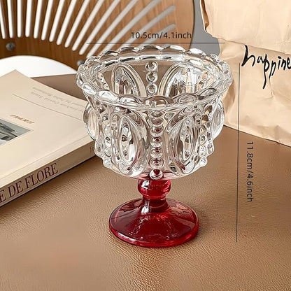 Carnival Glass Vintage Footed Dessert Cups Set of 2, 9oz Embossed Goblet - Image 4