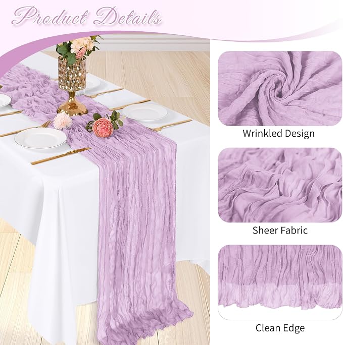 6 Pack Lavender Cheesecloth Table Runner, 17 x 108 inch, Semi Sheer Boho Cheese - Image 4