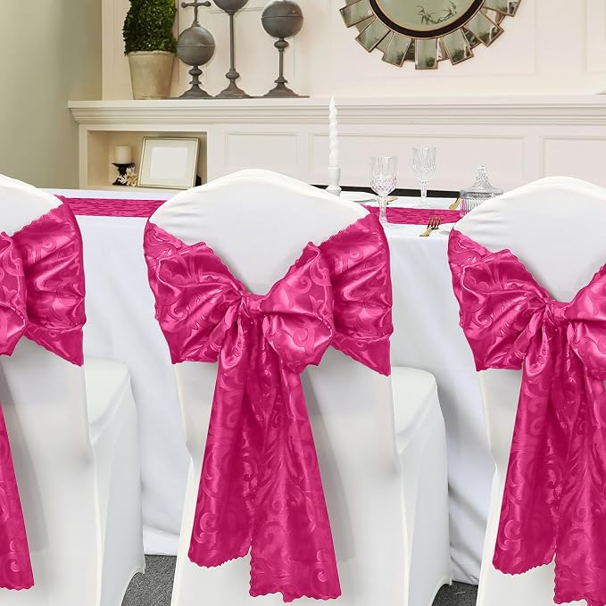 2 Pack Hot Pink Damask Satin Table Runner 12 x 108 Inch | Bright Smooth Damask - Image 5