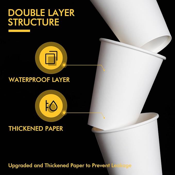 RACETOP 8 oz Disposable Coffee Cups 500 pack, Hot Coffee Cups | Hot/Cold Drinks - Image 3