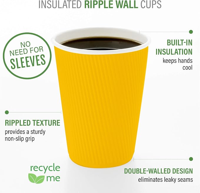 Restaurantware 8 Ounce Double Wall Disposable Coffee Cups, 500 Insulated Yellow - Image 4