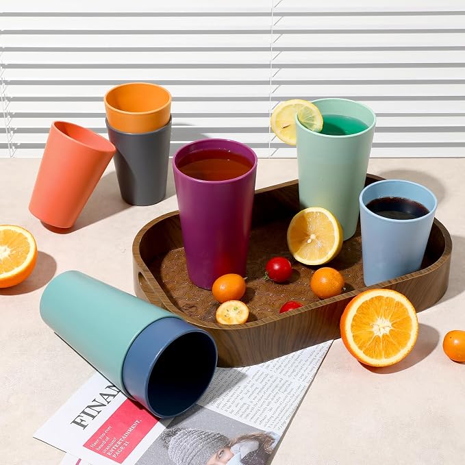 HEYCOME Set of 16 Wheat Straw Cups, Reusable Plastic Cups Sets, Water Glasses - Image 6