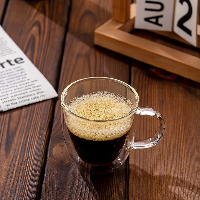 Double Wall Glass Coffee Mugs 5oz / 150ml, Stylish Tazas de Cafe Con Estilo - Image 8