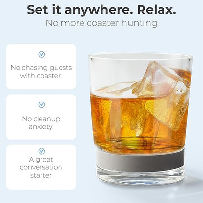 Coast Glassware The Short – Patented Lowball Tumbler with Built-In Stone Coaster Base – Absorbent, Surface-Protecting Whiskey & Cocktail Glasses – Premium Gift Pack (Set of 2) - 10 oz
