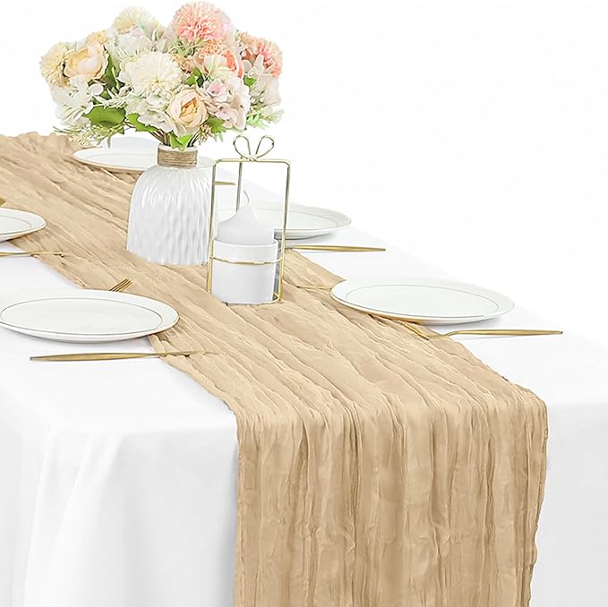 Sand 35 x 120 Inches Long Cheesecloth Table Runner Gauze Fabric 10Ft Boho Table by Sunnyline