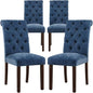 COLAMY Button Tufted Dining Chairs Set of 4, Parsons Upholstered Fabric Dining Room Chairs Kitchen Chairs with Wood Legs and Padded Seat, Blue