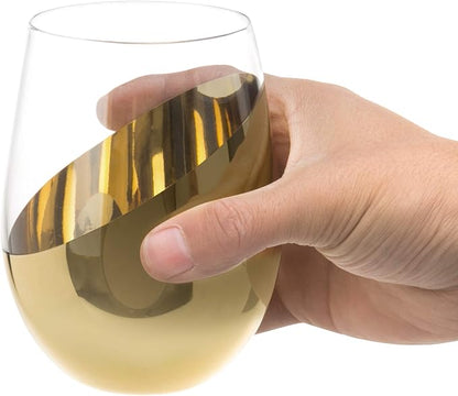 MyGift Luxury Stemless Wine Glasses Gift Set of 4 Modern Brass Accent Barware - Image 5