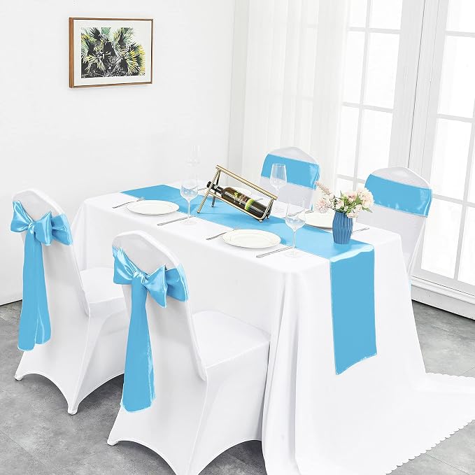 4-Pack Blue Satin Table Runner 12 x 108 Inch Long Bright and Smooth Silk Fabric - Image 5