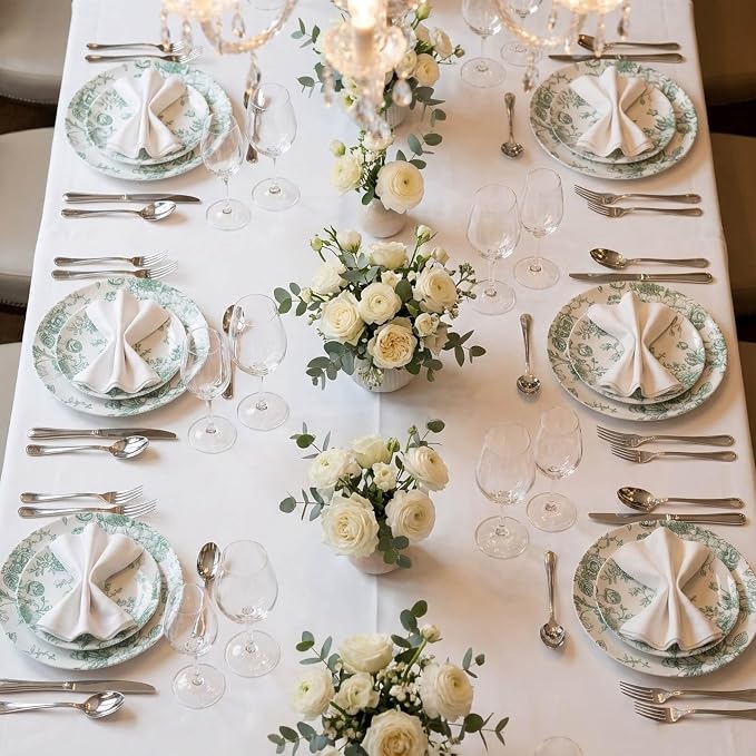 Efavormart 10-Pack French Toile Plastic Dessert Plates – Sage Green & White - Image 6
