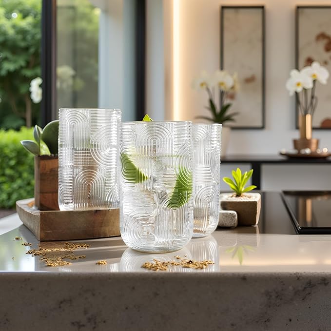 Glaver's Drinking Glasses, Highball Glasses, 17 Ounce Thick Embossed Designed - Image 4