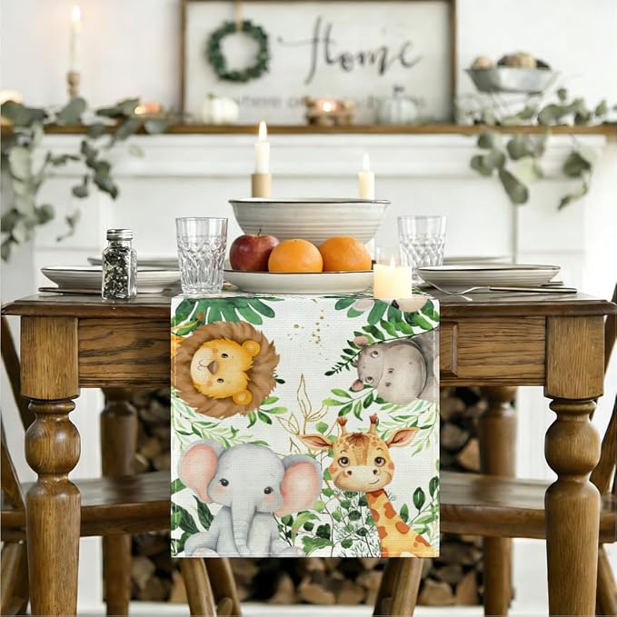 Elephant Giraffe Baby Shower Table Runner, Seasonal Spring Decoration | Tables - Image 3