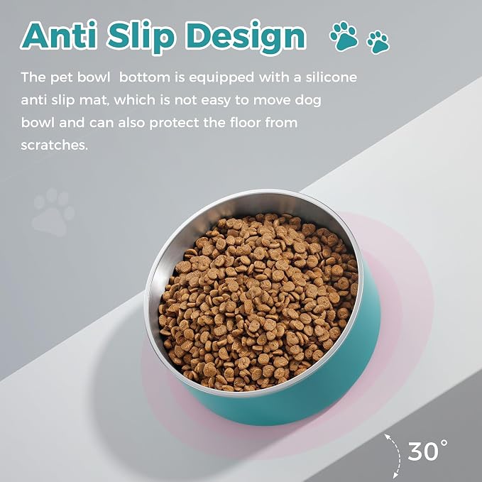 WENBOKMIN Dog Bowl, Stainless Steel Food and Water Bowl, Lake Blue | Non Slip - Image 5