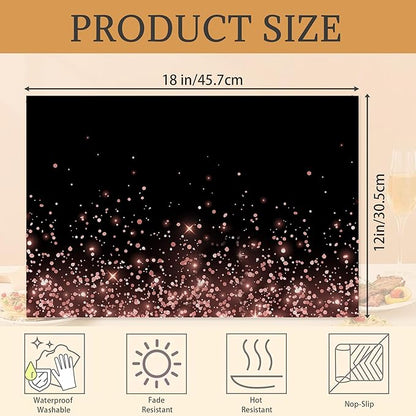 Rose Gold Glitter Placemats Set of 6 Place Mats for Kitchen Table Washable Farmhouse Linen Table Mats Dining Decoration 12x18 Inch
