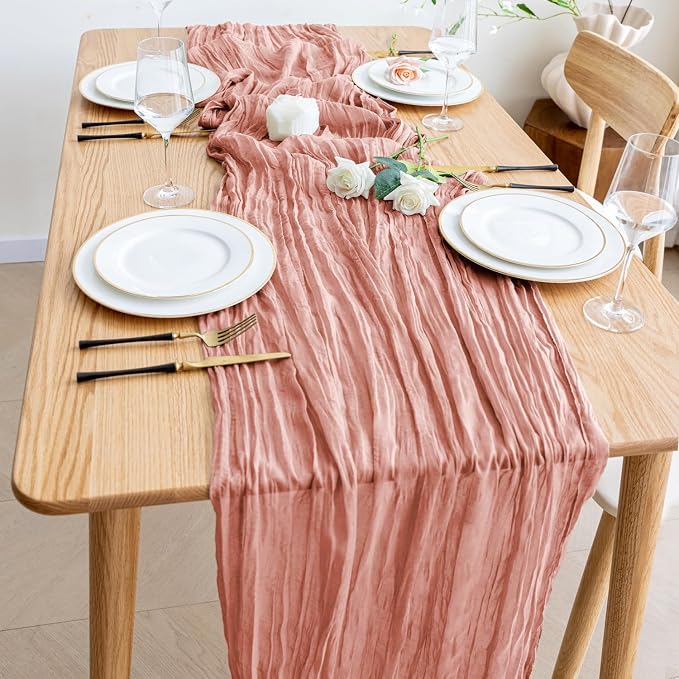Cheesecloth Table Runner Dark Rose 10FT Boho Gauze Runner, 2 Pack | 120 Inch - Image 6