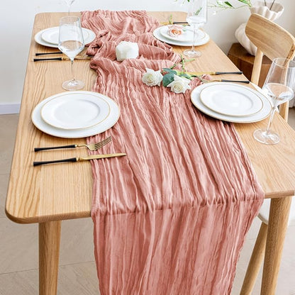 Cheesecloth Table Runner Dark Rose 10FT Boho Gauze Runner, 2 Pack | 120 Inch - Image 6