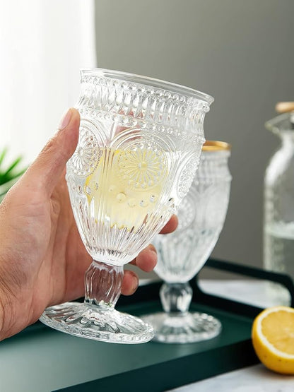 Kingrol Vintage Goblet Glasses Set of 6, 10 oz Heavy-Duty Pressed Glass Water - Image 7