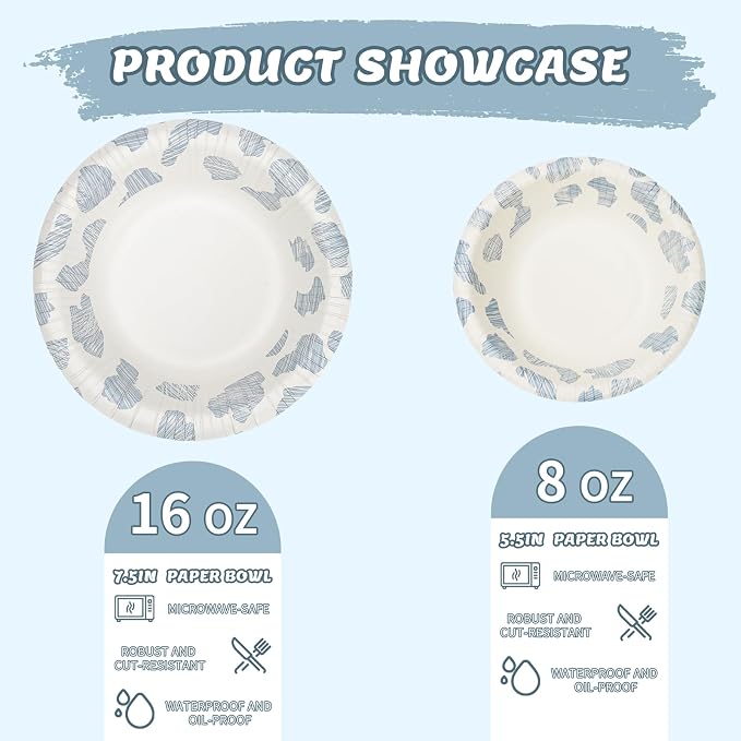 30 Pack Paper Bowls, 16 Oz Disposable Soup Bowl, Heavy Duty Printed Disposable - Image 6