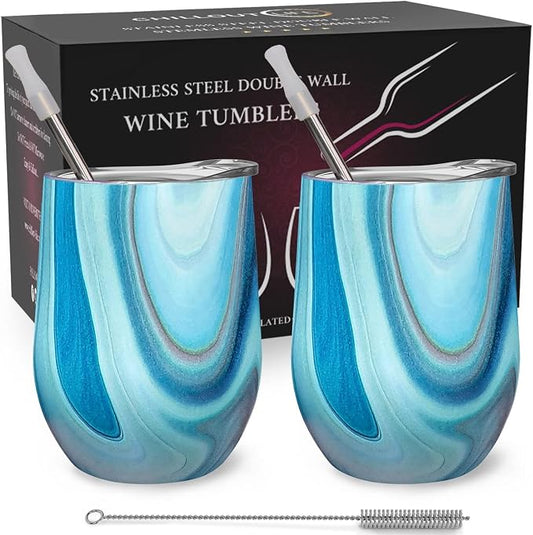 CHILLOUT LIFE 12 oz Stainless Steel Wine Tumblers 2 Pack by CHILLOUTLIFE