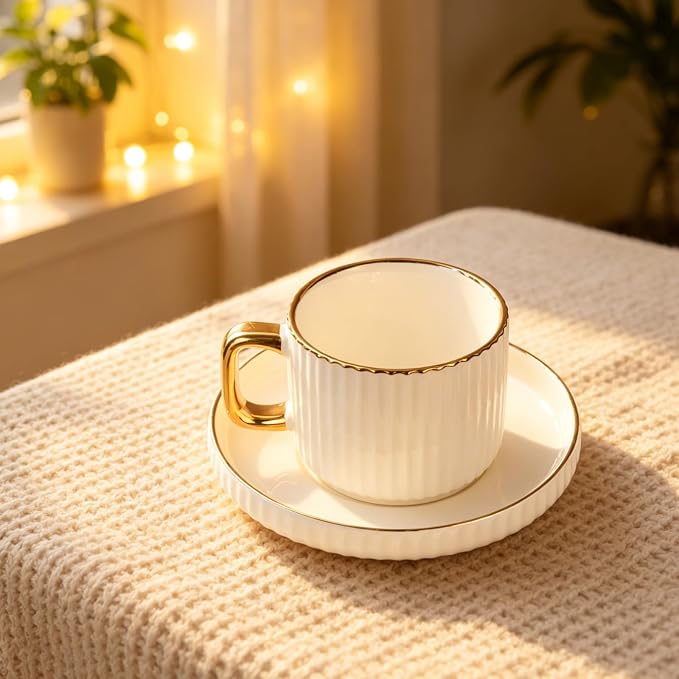 Ceramic Tea Cups Coffee Cup and Saucers Set of 4 - Image 4