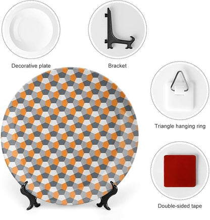 Ceramic Plates, Abstract Decorative Ceramic Plates, Modern Style Mosaic Tile with Hexagonal Shapes, 10 Inch, Household Plates Decorative, Grey Charcoal Grey Orange