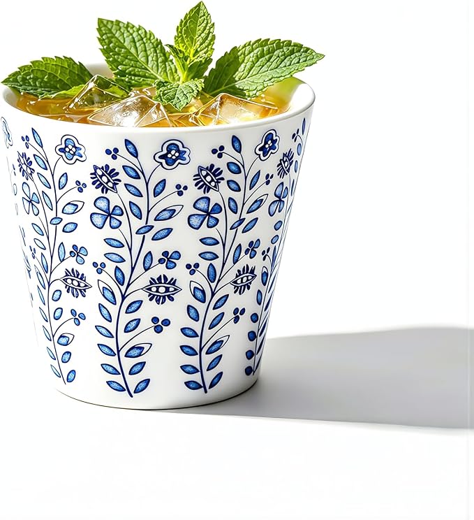 YQ&AMK 6.7oz Blue and White Floral Ceramic Cup by AhandmadeceramicstandinginYQAMK