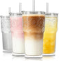 SoulTimes 20oz Ribbed & Floral Glass Tumbler by SoulTimes