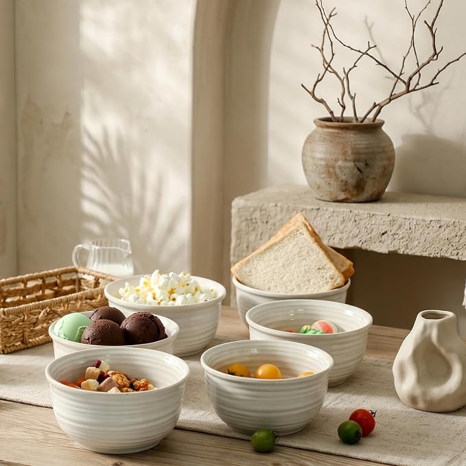 Ceramic Soup Bowls Set of 6, 20 Ounce Deep Creamy White Cereal Bowls, Microwave - Image 6