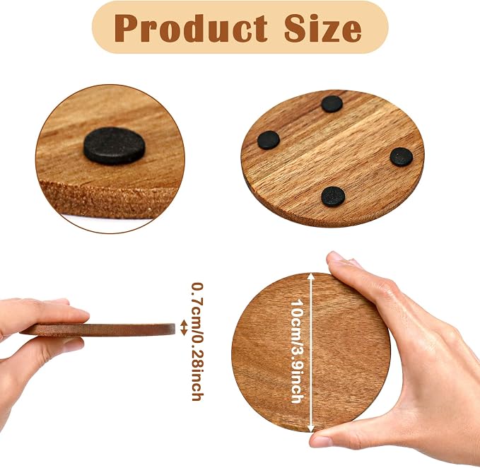 26 Pieces Unfinished Wood Coasters, 4 Inch Round Acacia Wooden Coasters - Image 3