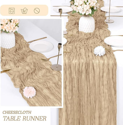 6 Pack Beige Cheesecloth Table Runner 17x108 Inch Semi Sheer Boho Gauze Cheese - Image 6
