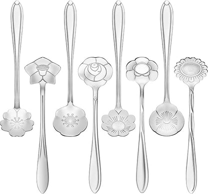 Chengu 8 Pcs Flower Coffee Tea Teaspoons Stainless Sugar Spoons ，Silver | by CHENGU