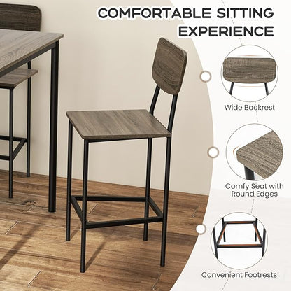 Giantex 5-Piece Dining Table Set W/Counter Height Table & 4 Bar Stools, Modern Kitchen Dining Set W/Footrest & Backrest, Space-Saving Dinette Set for Pub, Dining Room, Restaurant (Black Oak)