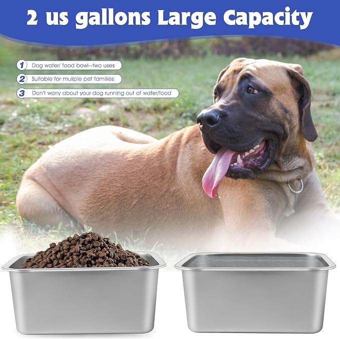 2 Gallon Large Dog Water Bowl, 2 Pack Stainless Steel Dog Bowls | 12.6 x 8.7 x - Image 3