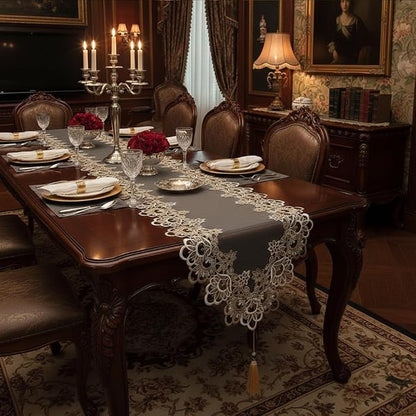 Embroidered White Lace Table Runner - Image 2