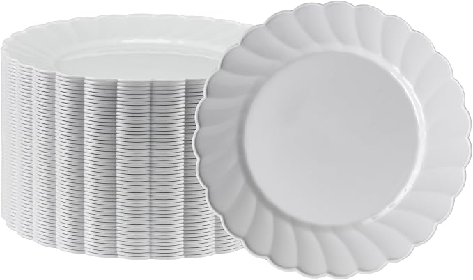 Premium Hard Plastic Round White Plates – 50 x 6” -Washable & Reusable by OasisCreations