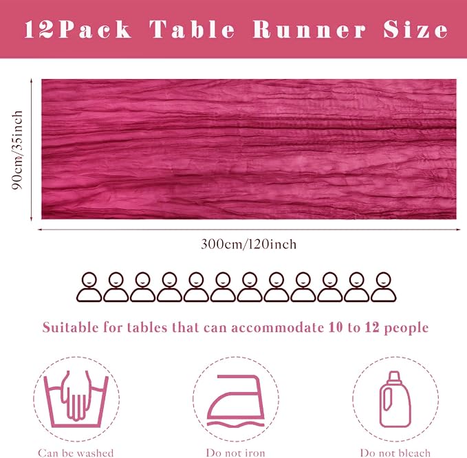 12 Pieces Hot Pink Cheesecloth Table Runners 10FT Gauze Fabric Runner - Image 3