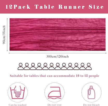 12 Pieces Hot Pink Cheesecloth Table Runners 10FT Gauze Fabric Runner - Image 3