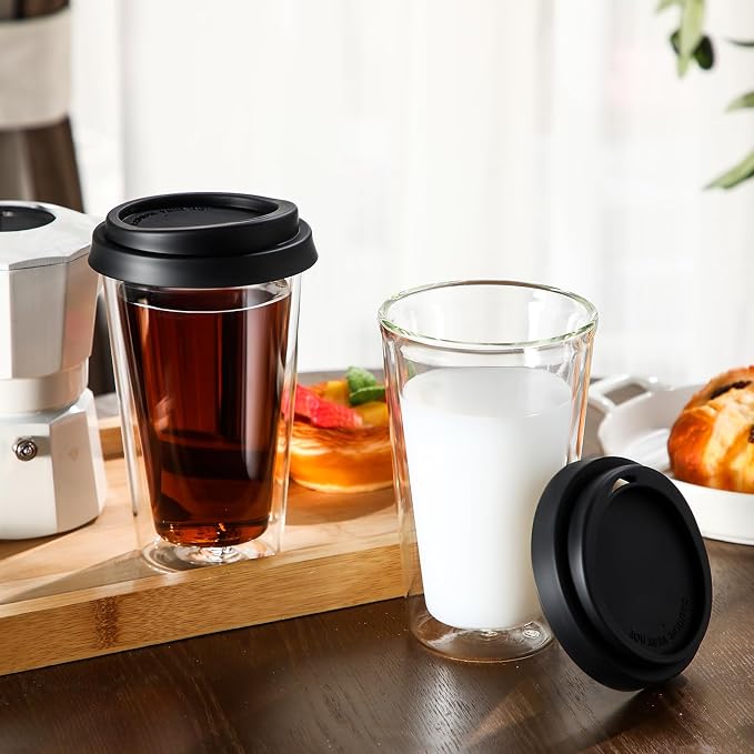 Honeydak 2 Pack 12 oz Double Walled Glass Coffee Mugs - Image 6