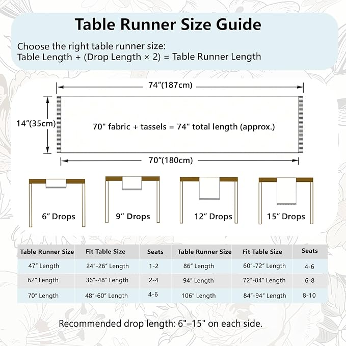 Floral Table Runner with Tassel Edges, Cotton Blend Decorative Runner - Image 7