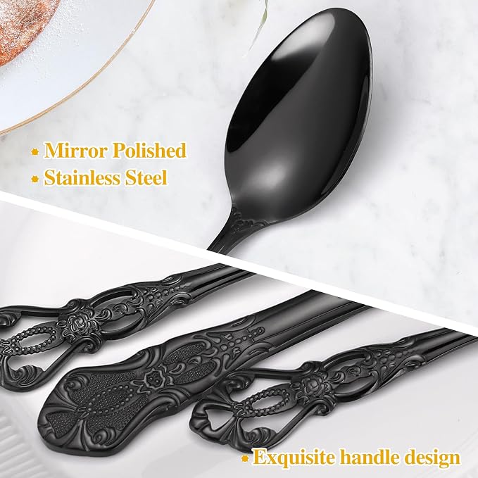 20 Pieces Black Gorgeous Retro Royal Silverware Set - Image 3