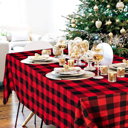 ShinyBeauty Checked Square Tablecloth 54x54-Inch Red and Black Buffalo Plaid by ShinyBeauty