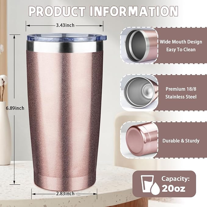 20 oz Tumbler with Lids and Straws, Stainless Steel Insulated Coffee Tumbler - Image 2