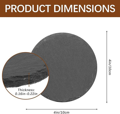 24 PCS Black Natural Slate Coasters Bulk Set 4 Inch Laser Engraving Blanks with Anti Scratch Bottoms for Home, Office, Bar, Gifts Round Coasters