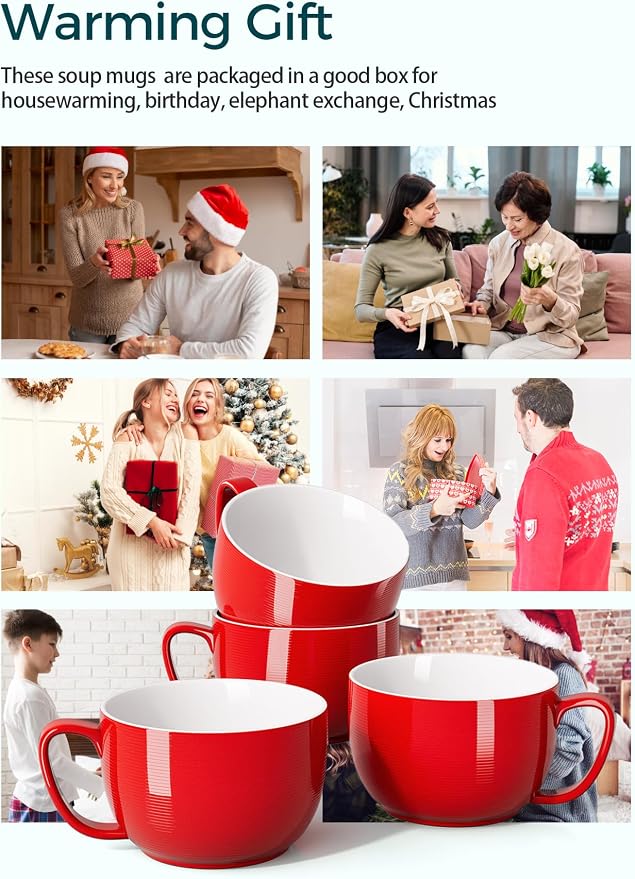 Teocera Red Mugs Set of 4, 24oz Jumbo Mugs, Large Coffee Mugs - Image 3